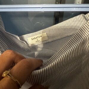 Babaton Malik Blue and White Pinstripe Button-Up Blouse